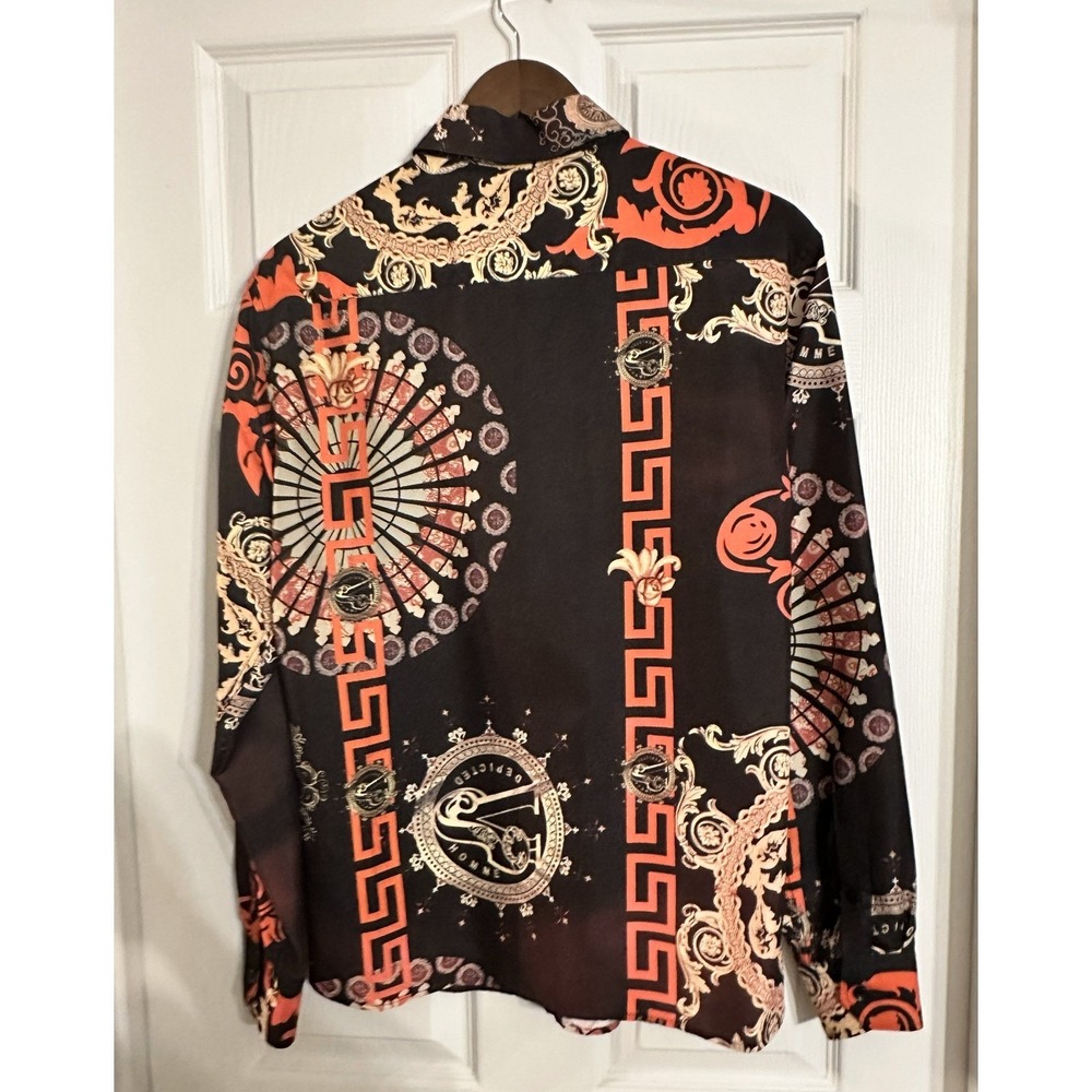 Calvino Mens Black‎ Coral Baroque Print Button Up Shirt Size Medium - Picture 2 of 4